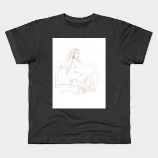 Sketch of a girl riding a bike Kids T-Shirt